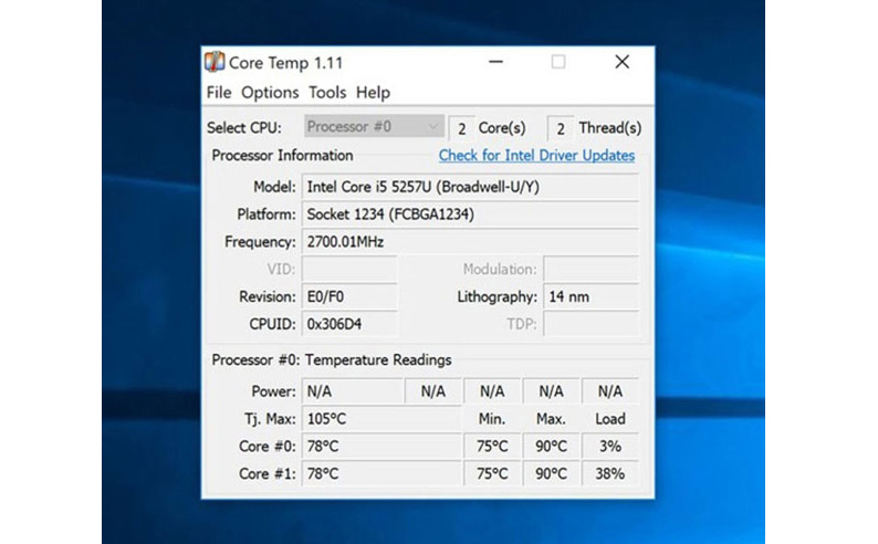 Phần mềm kiểm tra nhiệt độ CPU GPU - Core Temp