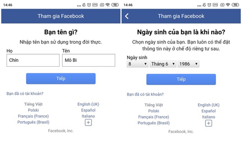 Tạo tài khoản Facebook