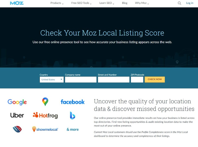 Moz Local Listing Score sở hữu giao diện thân thiện với người dùng