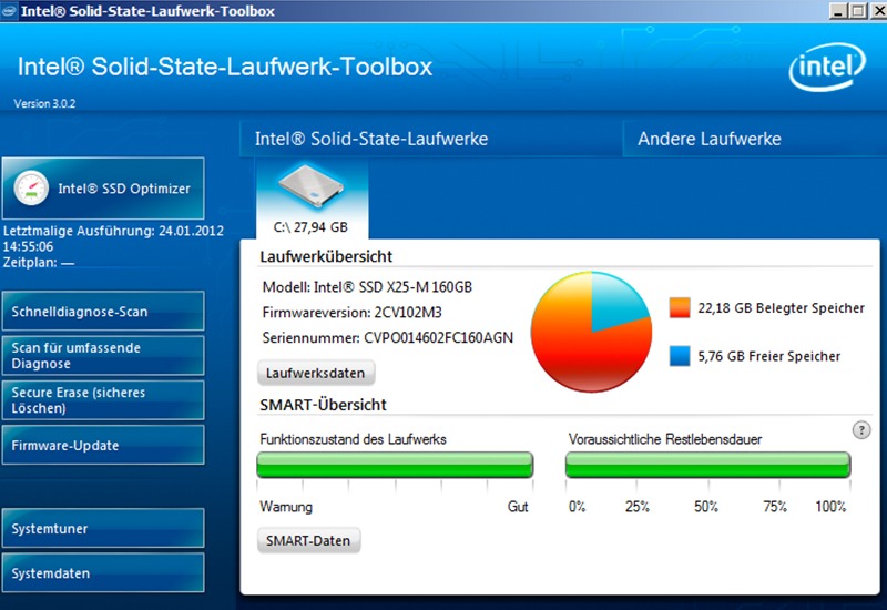 Phần mềm test ổ cứng Intel Solid State Drive Toolbox