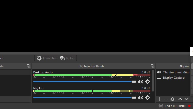 Bộ trộn âm thanh trong phần mềm live stream Facebook OBS Studio