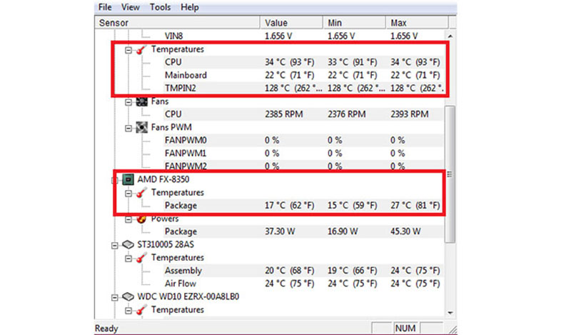 Các thông số hiển thị một cách chi tiết và tỉ mỉ với phần mềm CPUID HWMonitor